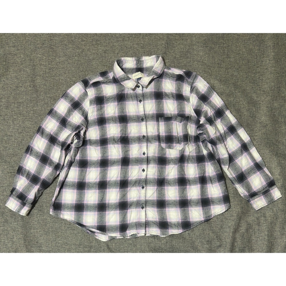 Universal Thread Womens 2X Button Down Shirt Purple Plaid Flannel Long Sleeve